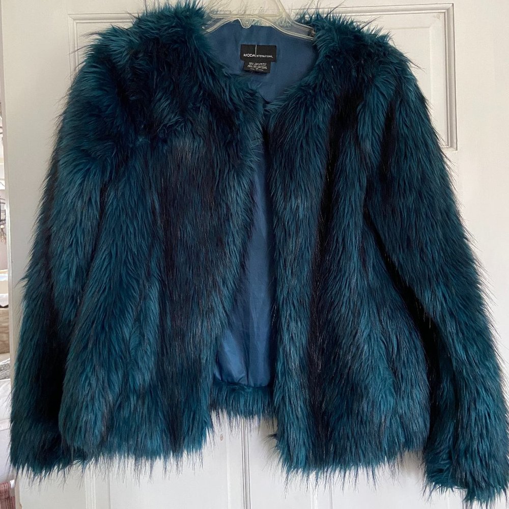 Moda International Teal Blue Faux Fur Jacket - M